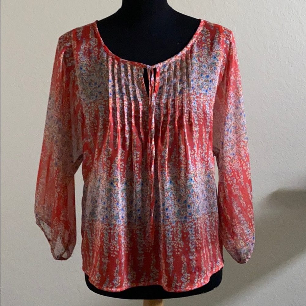 Sheer LOVE 21 top blouse Medium orange blue